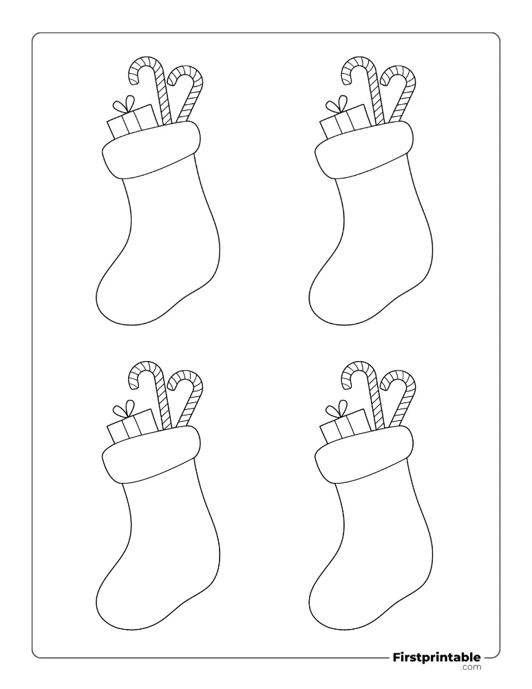 Christmas Stocking with Candy Cane Template - Small Outline Christmas Stocking with Candy Cane Template - Small Outline