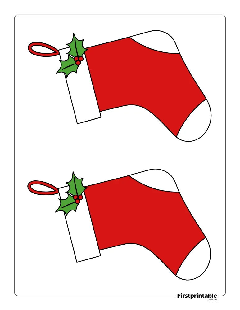Christmas Stocking with Mistletoe Template - Medium Colored Christmas Stocking with Mistletoe Template - Medium Colored