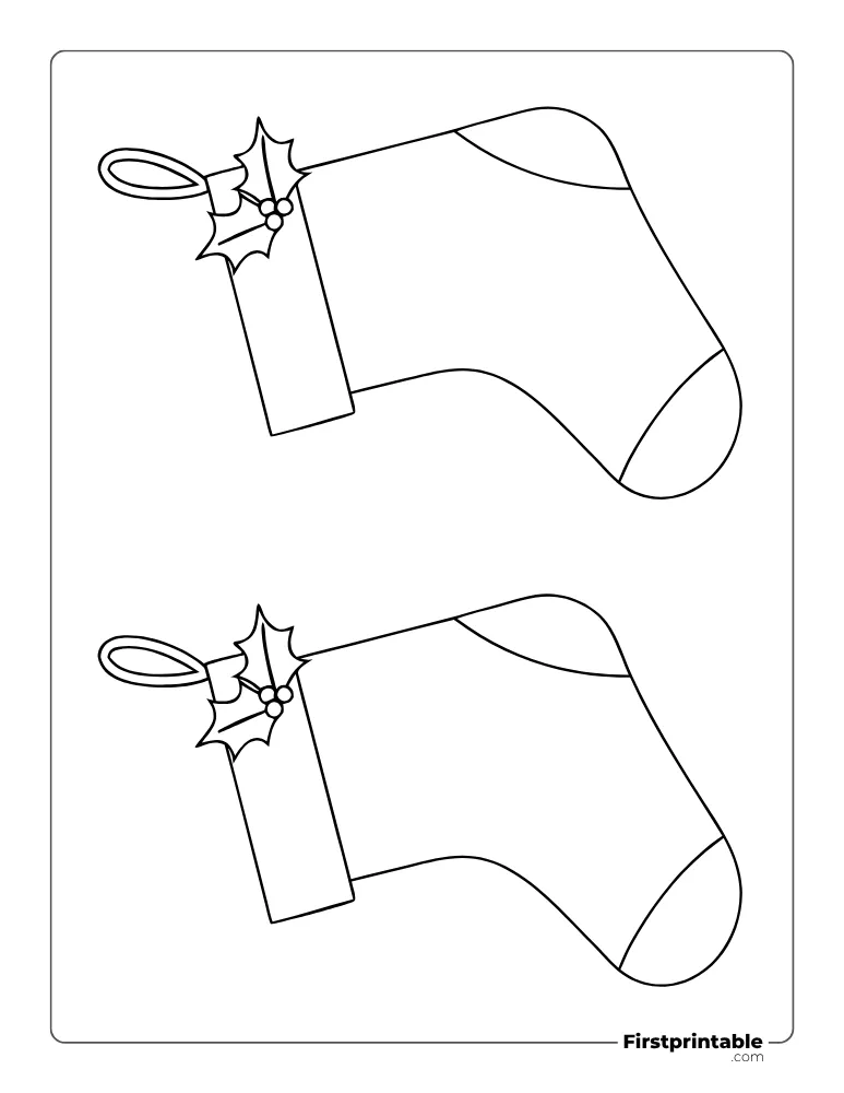 Christmas Stocking with Mistletoe Template - Medium Outline Christmas Stocking with Mistletoe Template - Medium Outline