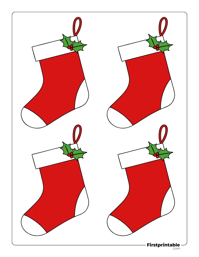 Christmas Stocking with Mistletoe Template - Small Colored Christmas Stocking with Mistletoe Template - Small Colored