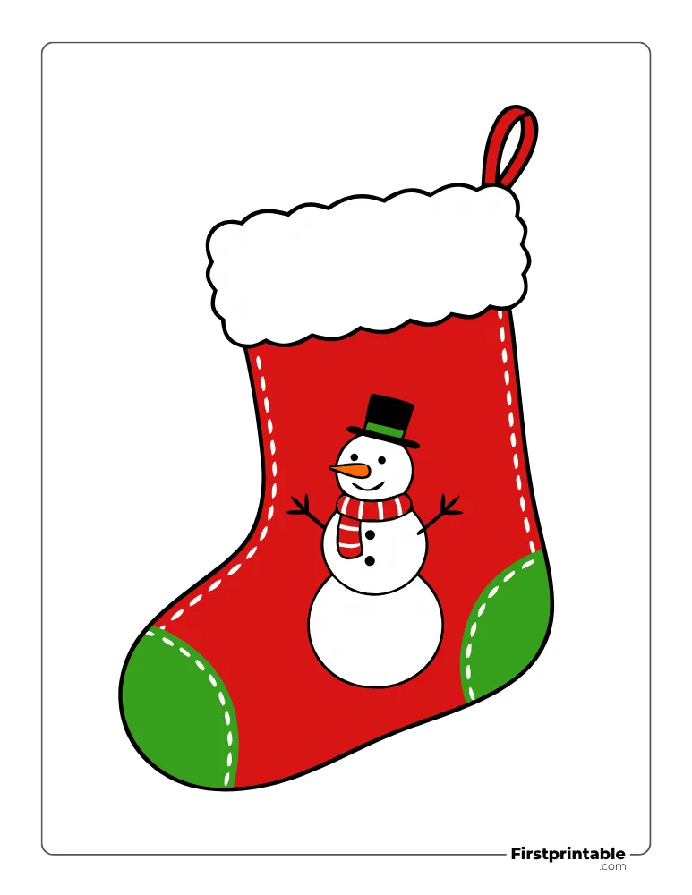 Christmas Stocking Template - Snowman - Large Colored  Christmas Stocking Template - Snowman - Large Colored