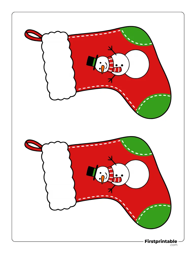 Christmas Stocking Template - Snowman - Medium Colored  Christmas Stocking Template - Snowman - Medium Colored