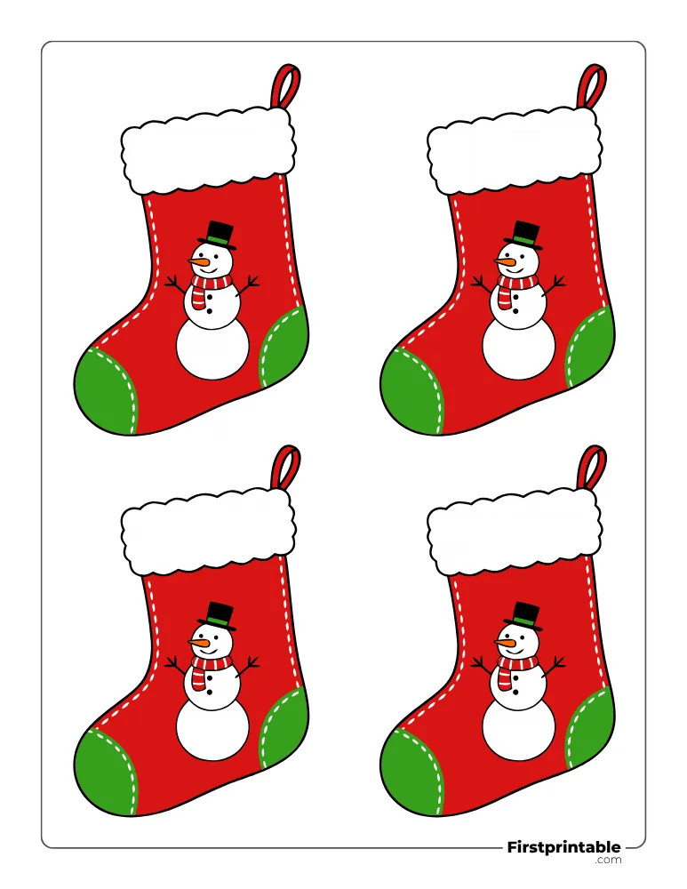 Christmas Stocking Template - Snowman - Small Colored  Christmas Stocking Template - Snowman - Small Colored