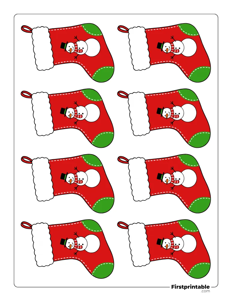 Christmas Stocking Template - Snowman - XS Colored  Christmas Stocking Template - Snowman - XS Colored