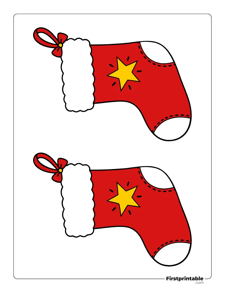 Xmas Stocking with Star Template - Medium Colored Xmas Stocking with Star Template - Medium Colored