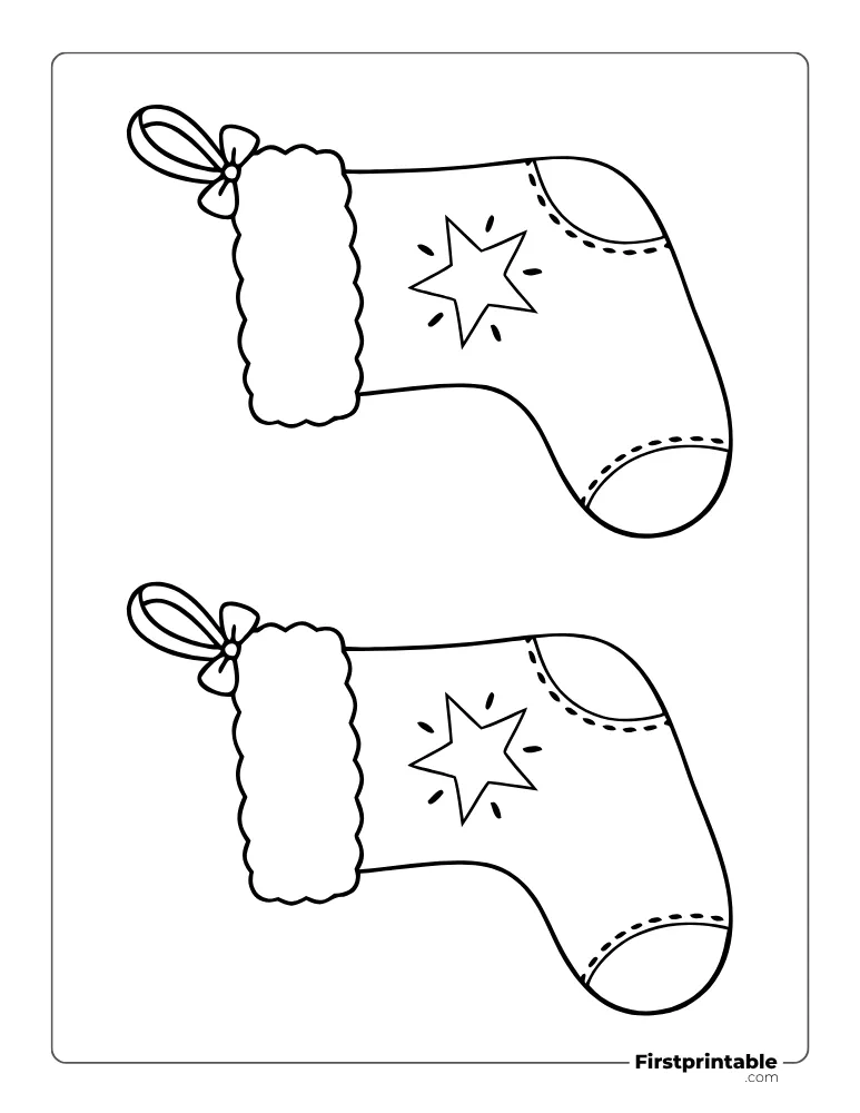 Xmas Stocking with Star Template - Medium Outline Xmas Stocking with Star Template - Medium Outline