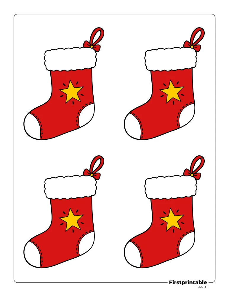 Xmas Stocking with Star Template - Small Colored Xmas Stocking with Star Template - Small Colored