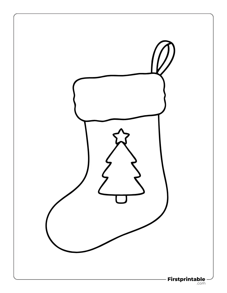 Christmas Stocking with Tree Template - Large Outline Christmas Stocking with Tree Template - Large Outline