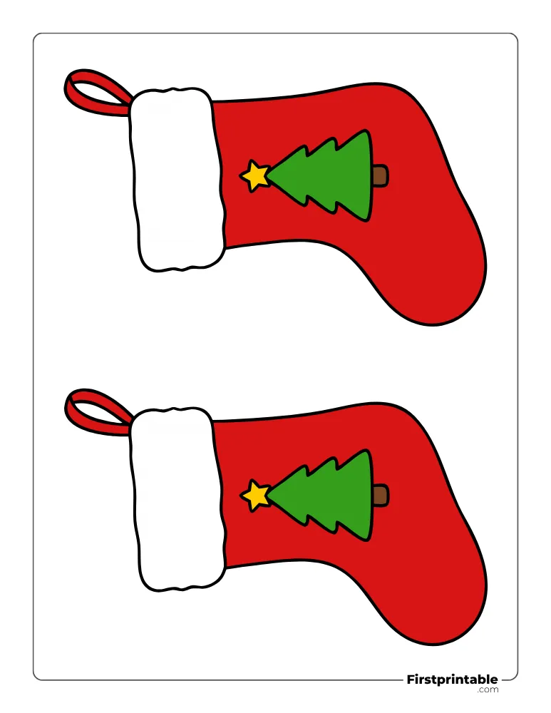 Christmas Stocking with Tree Template - Medium Colored Christmas Stocking with Tree Template - Medium Colored