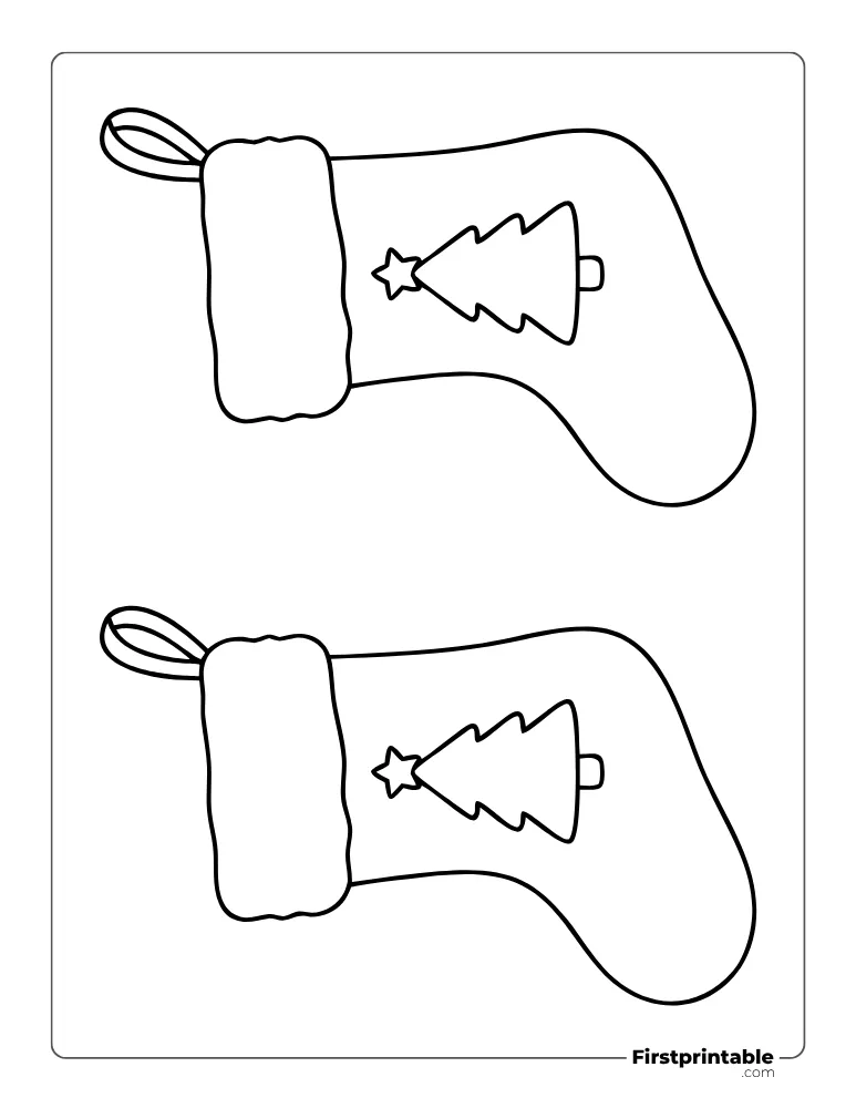 Christmas Stocking with Tree Template - Medium Outline Christmas Stocking with Tree Template - Medium Outline