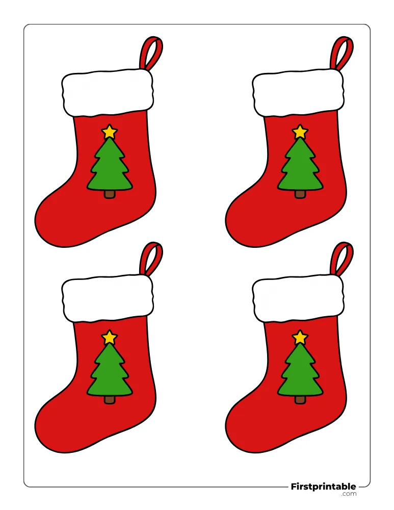 Christmas Stocking with Tree Template - Small Colored Christmas Stocking with Tree Template - Small Colored