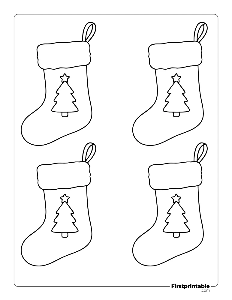Christmas Stocking with Tree Template - Small Outline Christmas Stocking with Tree Template - Small Outline