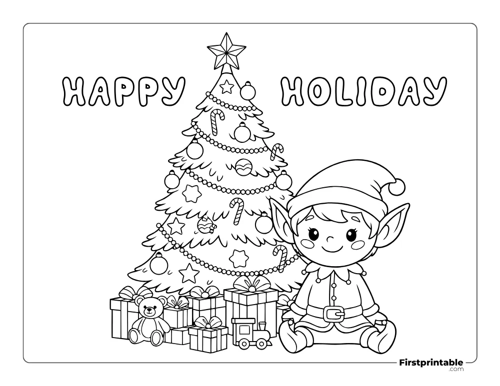 Elf Relaxing Near Tree Coloring Page