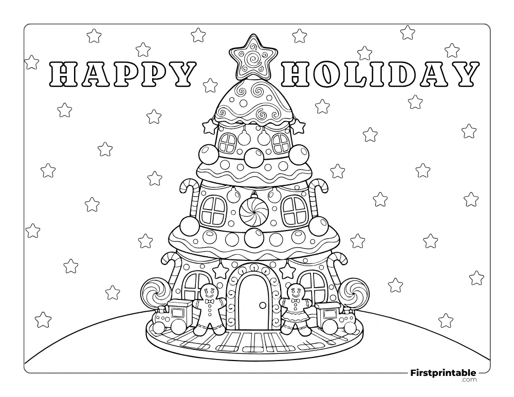 Layered Christmas Tree Cake Coloring Page for Kids