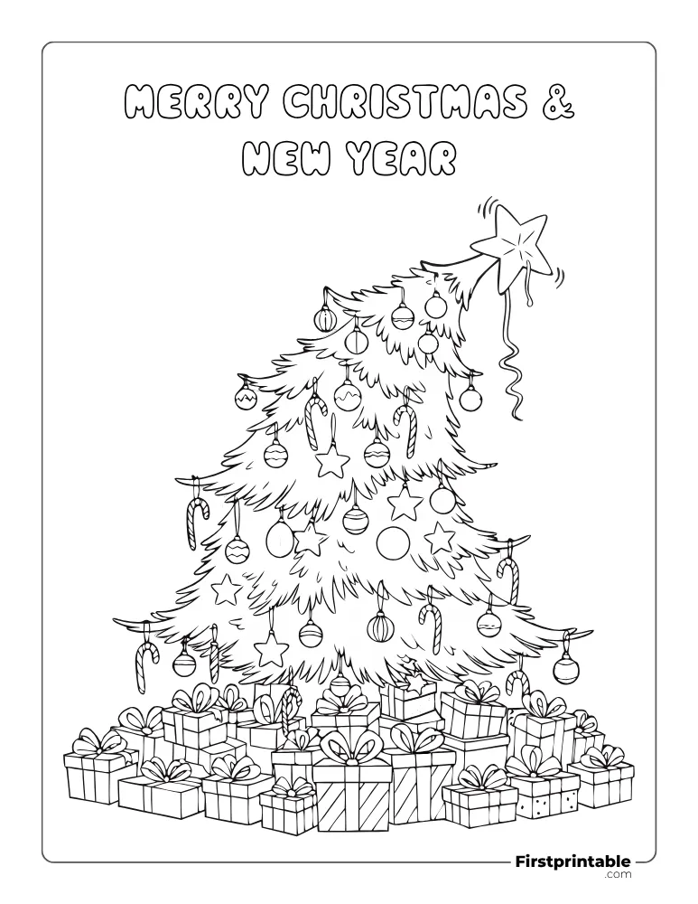 Christmas Tree Overloaded with Ornaments Coloring Page