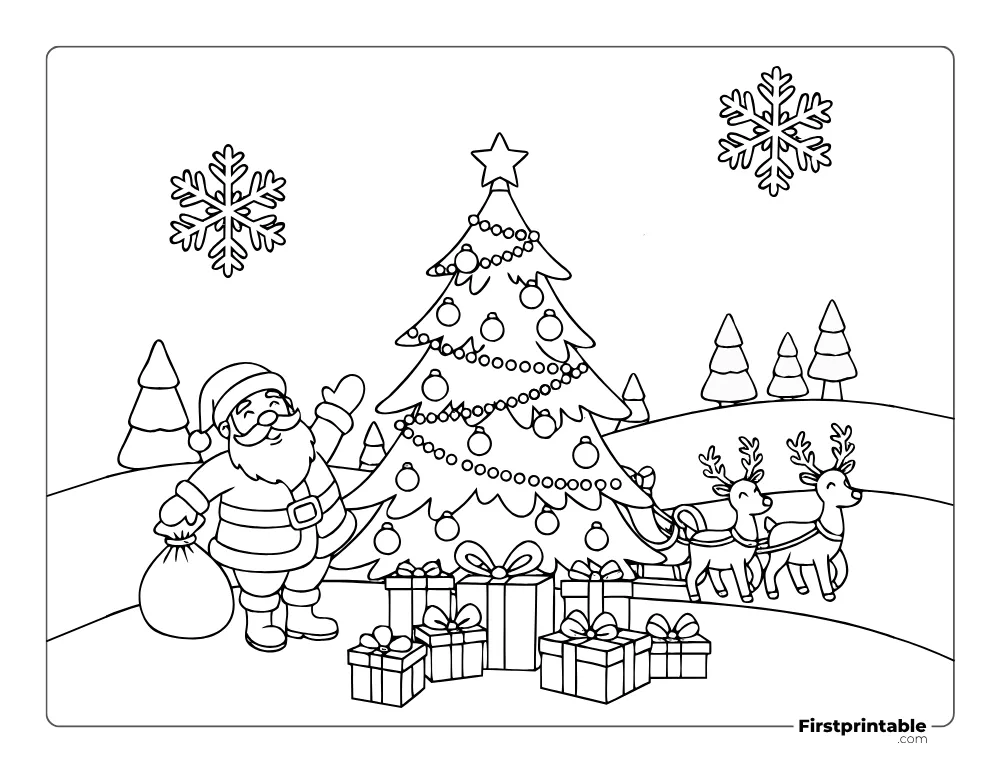 Kids Coloring Christmas Tree in Winter
