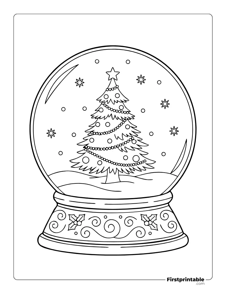 Xmas Tree Snow Globe Coloring Page