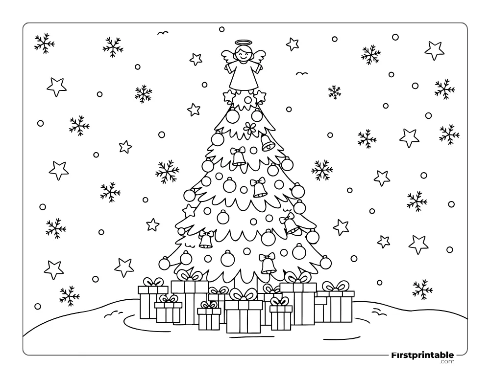Christmas Gifts Near Tree Coloring Sheet