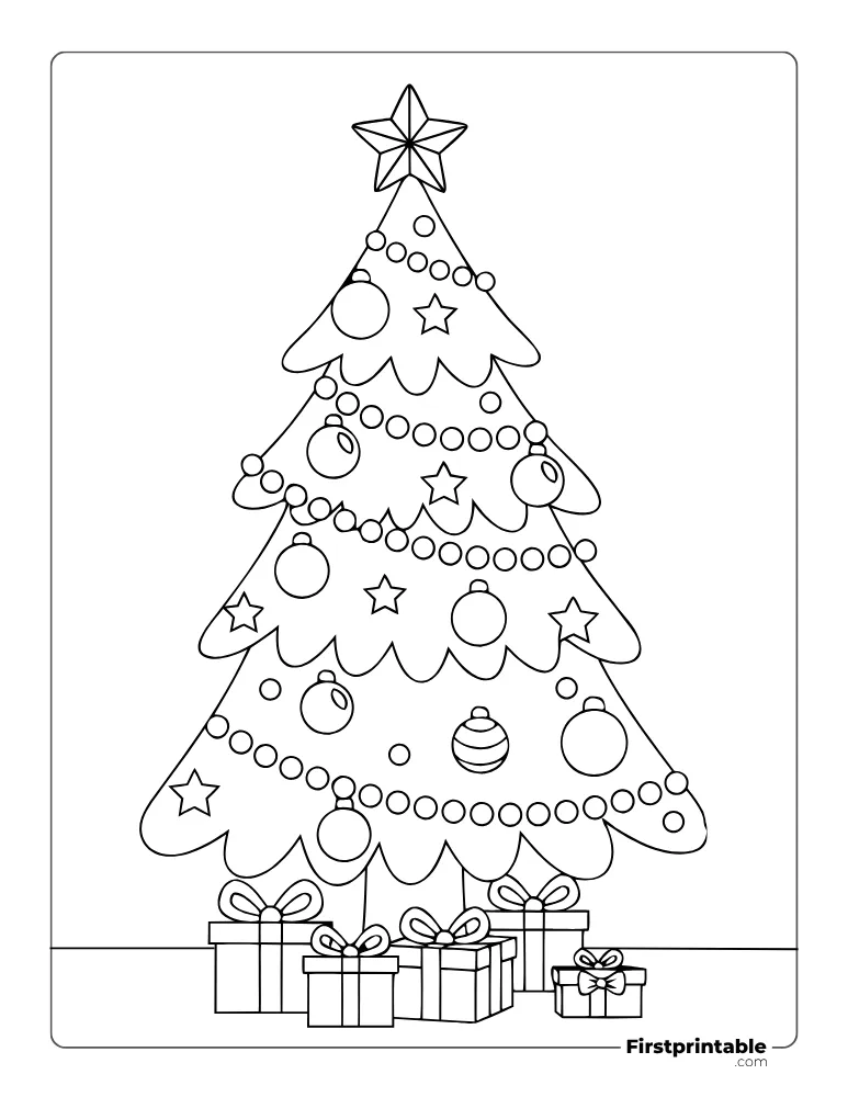 Cute Christmas Tree Coloring Page for Kids