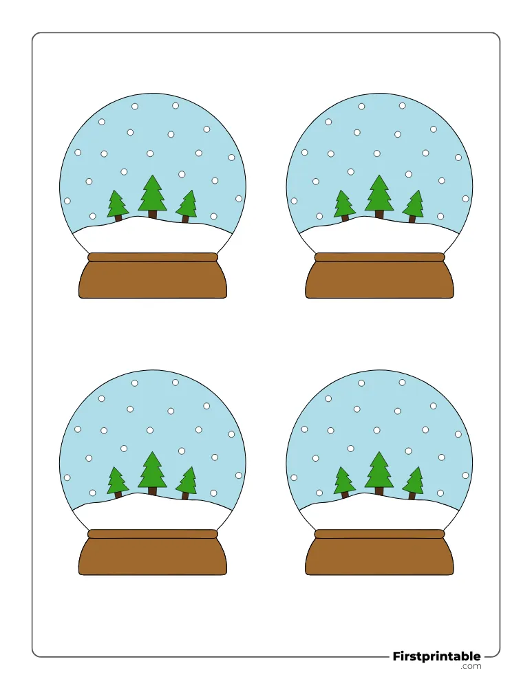 Christmas Tree Snow Globe Template - Small Colored