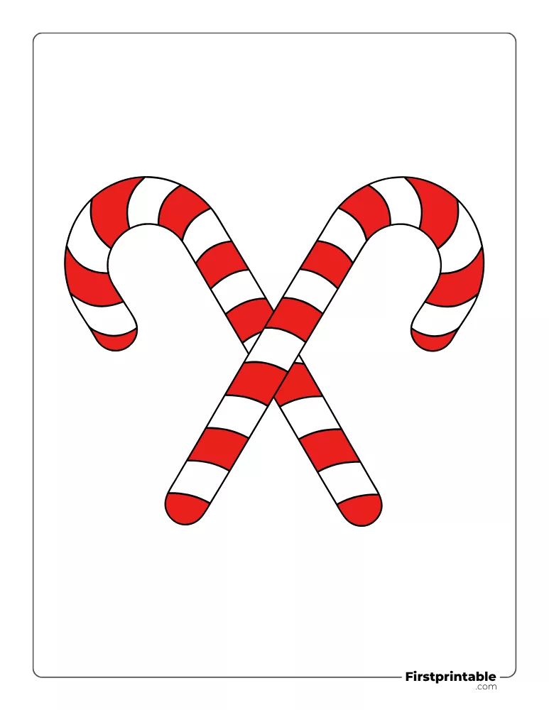 Crossed Candy Cane Template - Large Colored