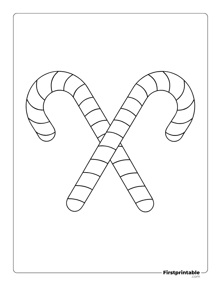 Crossed Candy Cane Template - Large Outline