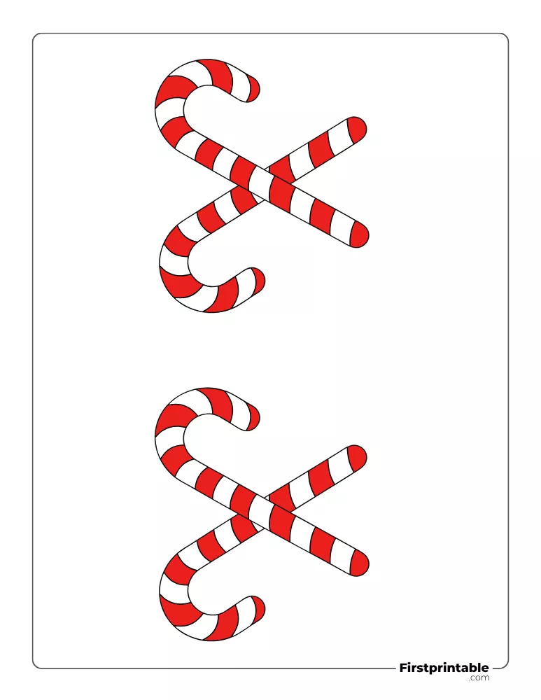 Crossed Candy Cane Template - Medium Colored