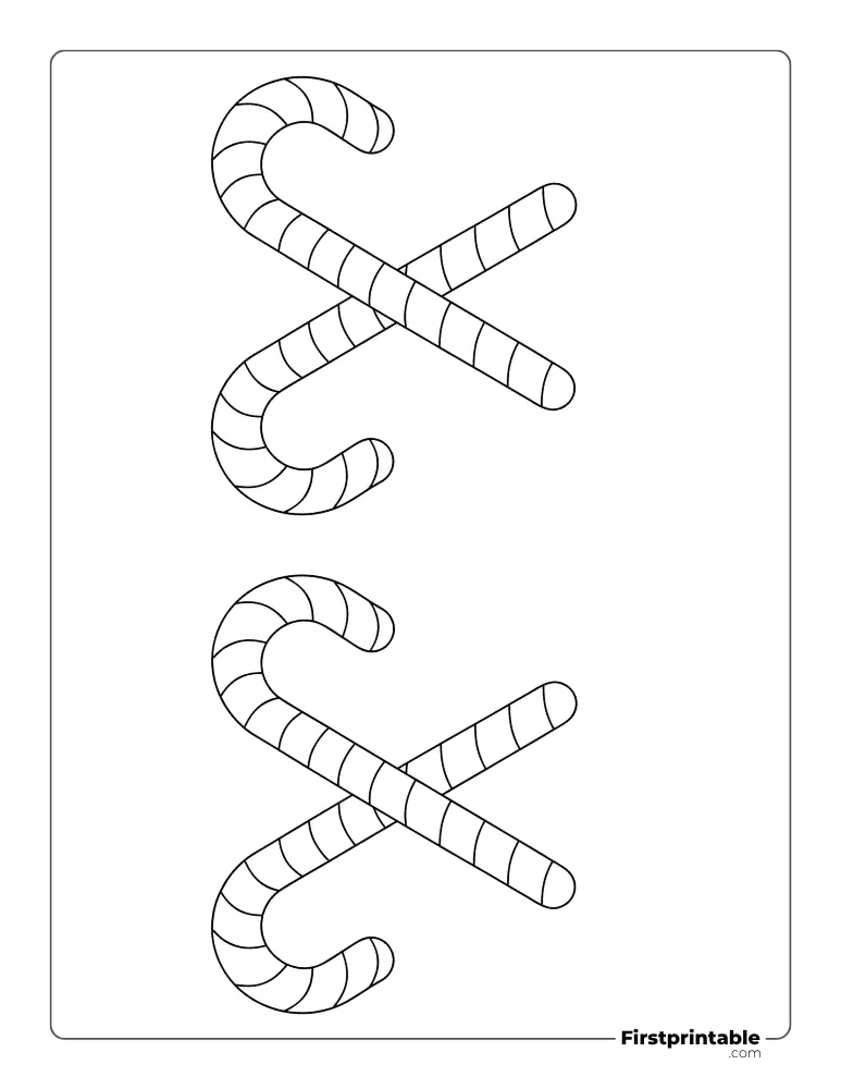 Crossed Candy Cane Template - Medium Outline