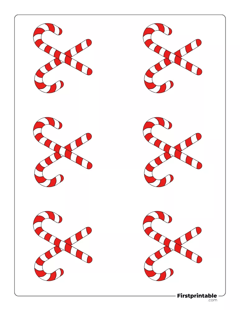 Crossed Candy Cane Template - Small Colored