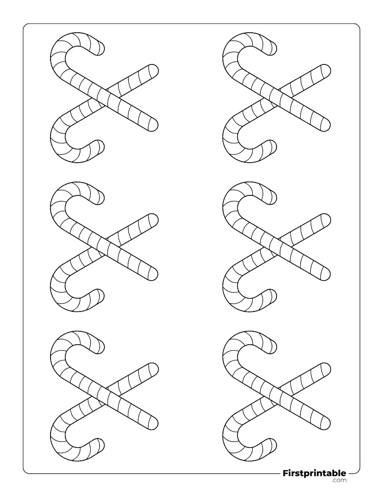 Crossed Candy Cane Template - Small Outline