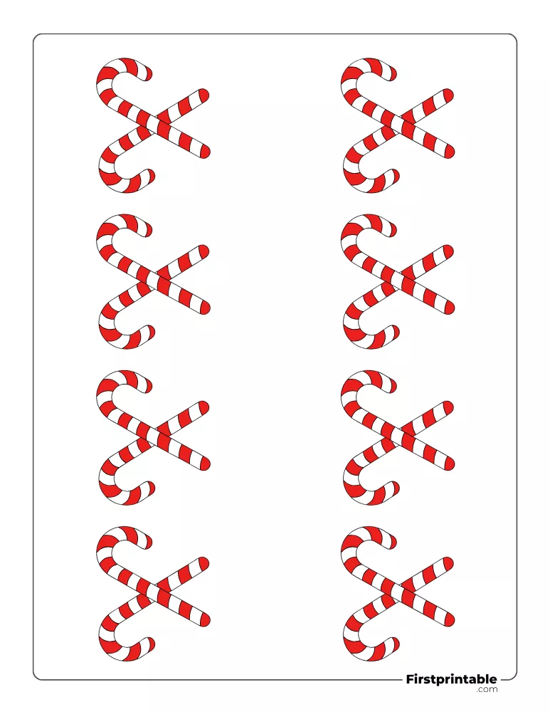 Crossed Candy Cane Template - XS Outline