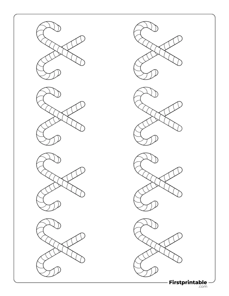 Crossed Candy Cane Template - XS Outline
