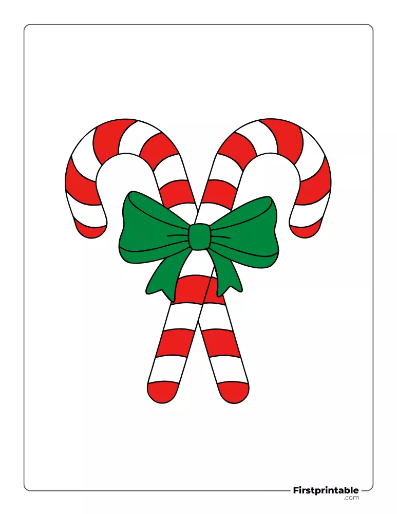Crossed Candy Cane with Bow Template - Large Colored