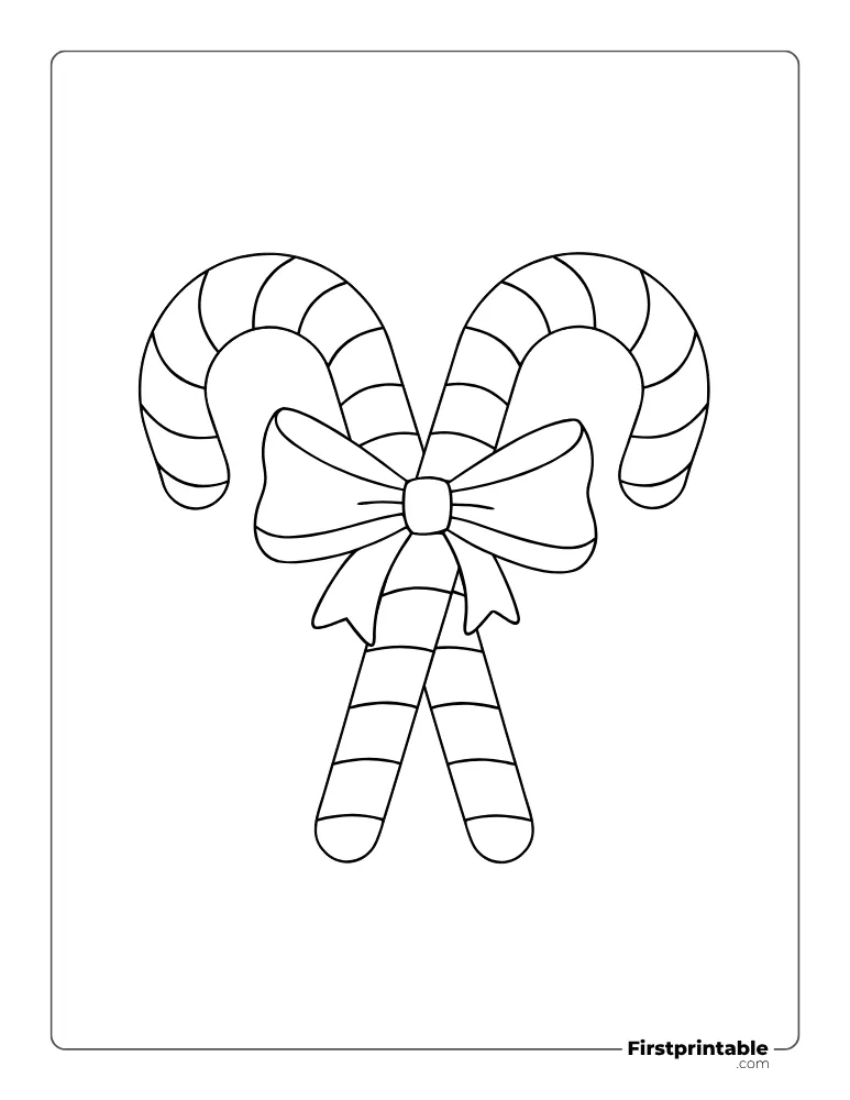 Crossed Candy Cane with Bow Template - Large Outline