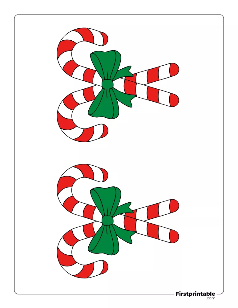 Crossed Candy Cane with Bow Template - Medium Colored