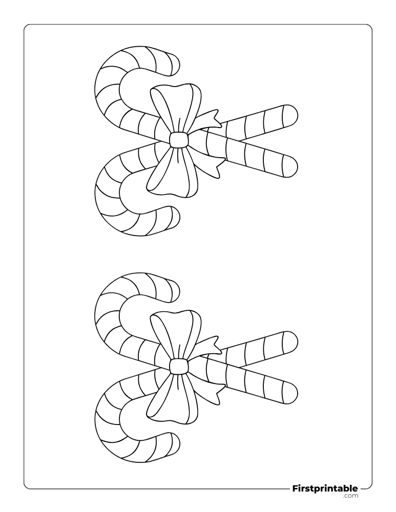 Crossed Candy Cane with Bow Template - Medium Outline