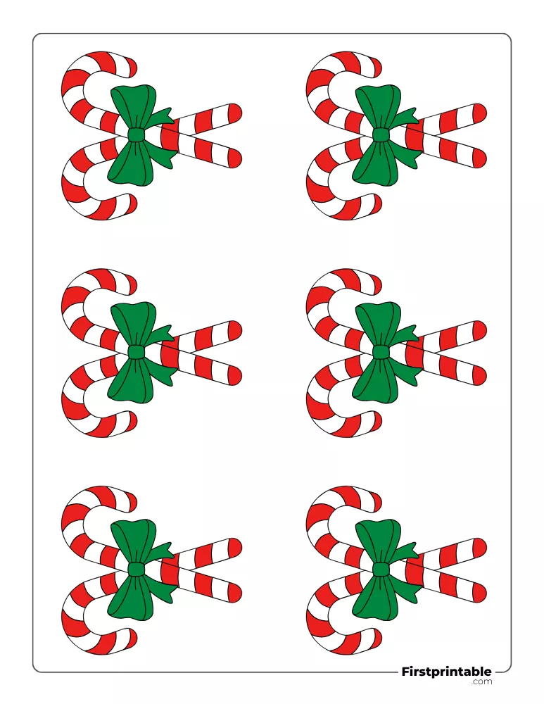 Crossed Candy Cane with Bow Template - Small Colored