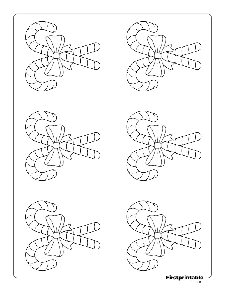 Crossed Candy Cane with Bow Template - Small Outline