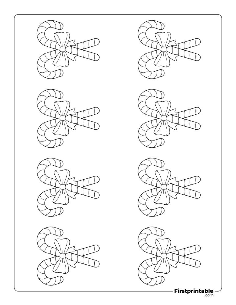 Crossed Candy Cane with Bow Template - XS Outline