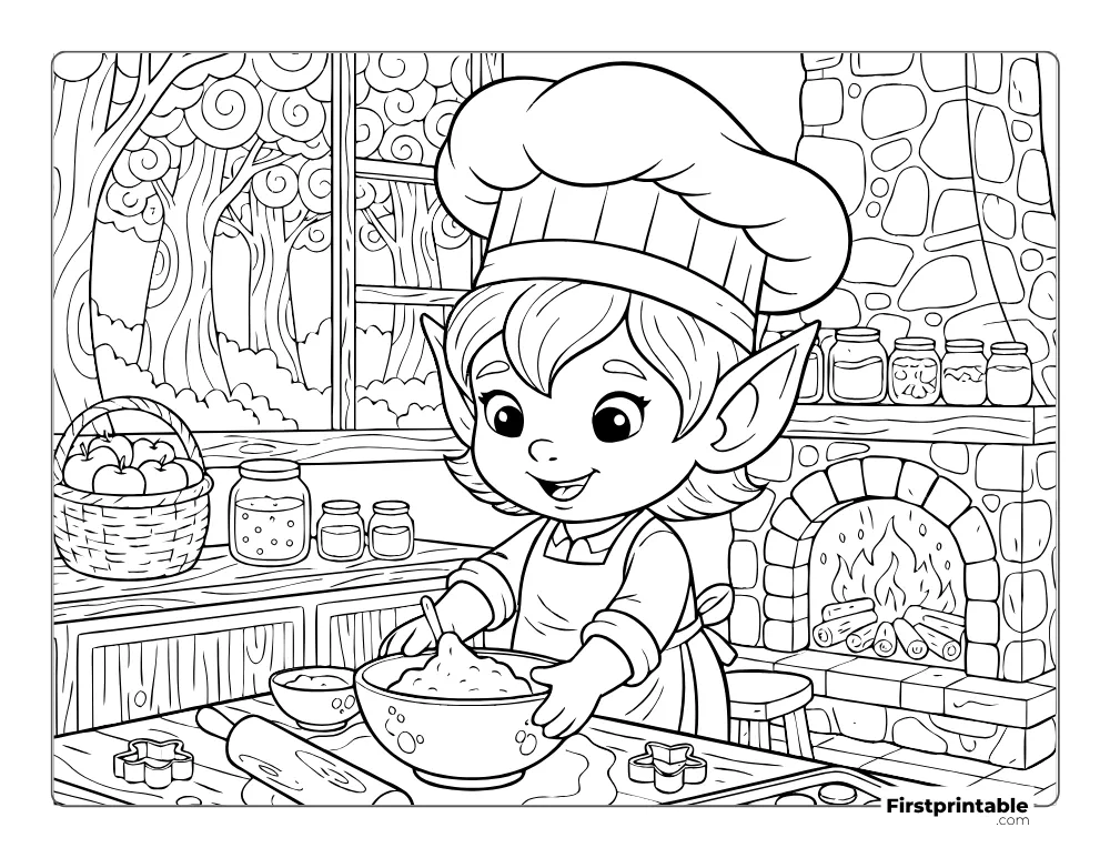 Color the Cute Elf Baking Christmas Cookies Color the Cute Elf Baking Christmas Cookies