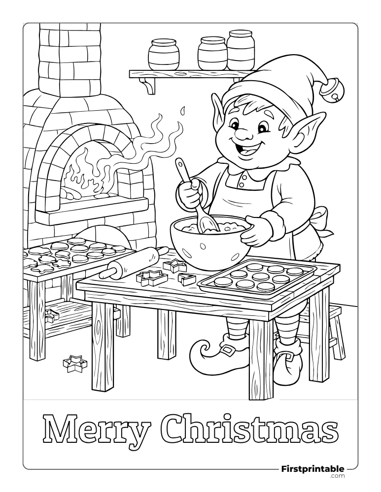 Elf Baking Cookies Coloring Page Elf Baking Cookies Coloring Page