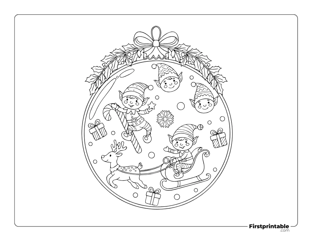 Elves Ornament Coloring Page Elves Ornament Coloring Page