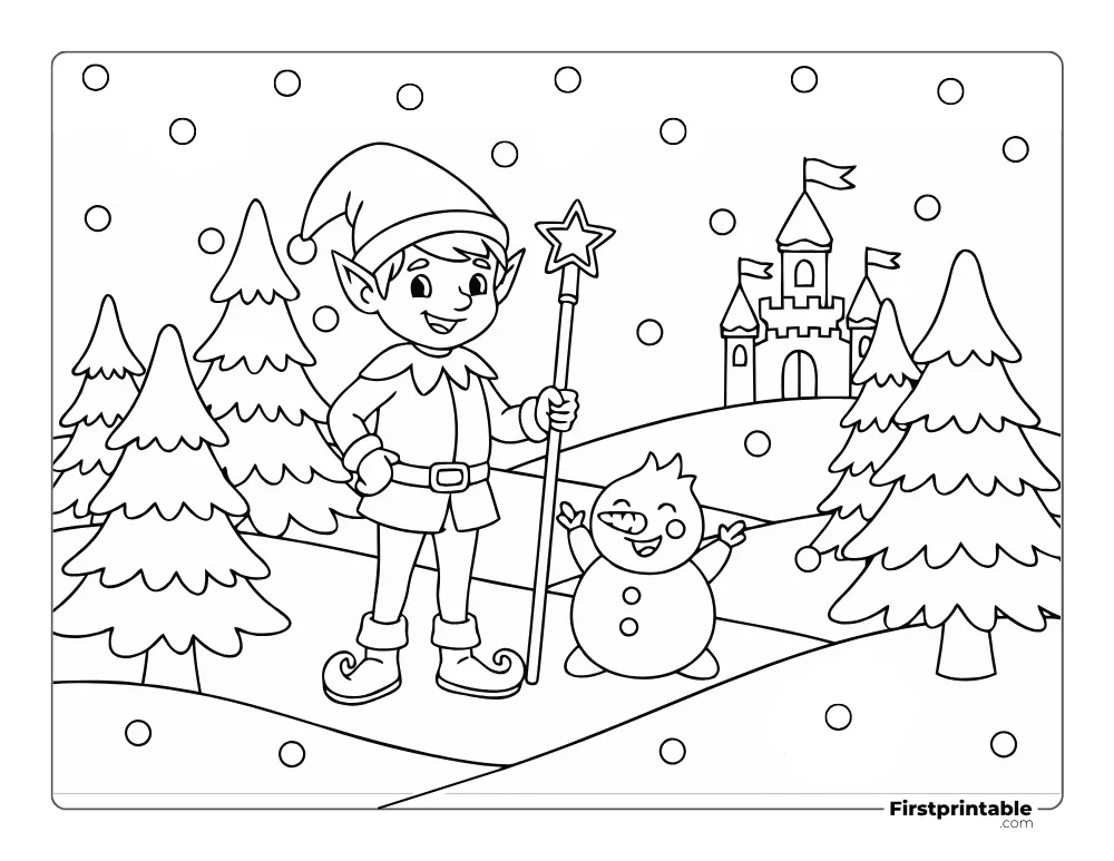 Elf and Snowman Coloring Sheet Elf and Snowman Coloring Sheet