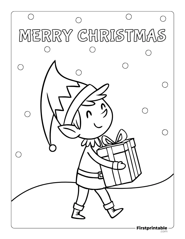 Elf Walking with Gift Coloring Page for Kids Elf Walking with Gift Coloring Page for Kids