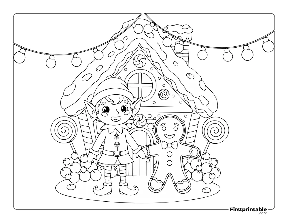 Gingerbread and Elf to Color  Gingerbread and Elf to Color