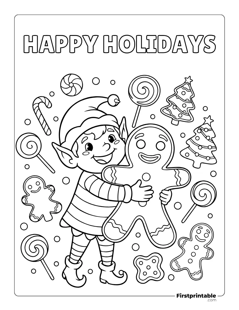 Elf and Gingerbread Man Coloring Page Elf and Gingerbread Man Coloring Page