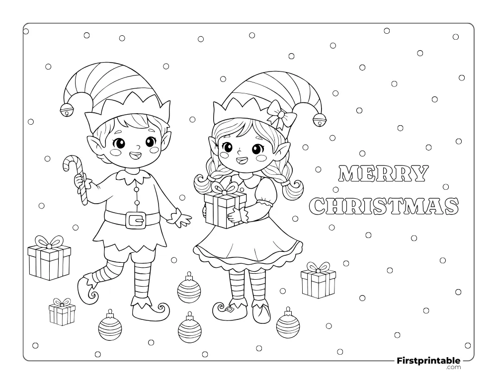 Kids in Elf Costume to Color Kids in Elf Costume to Color