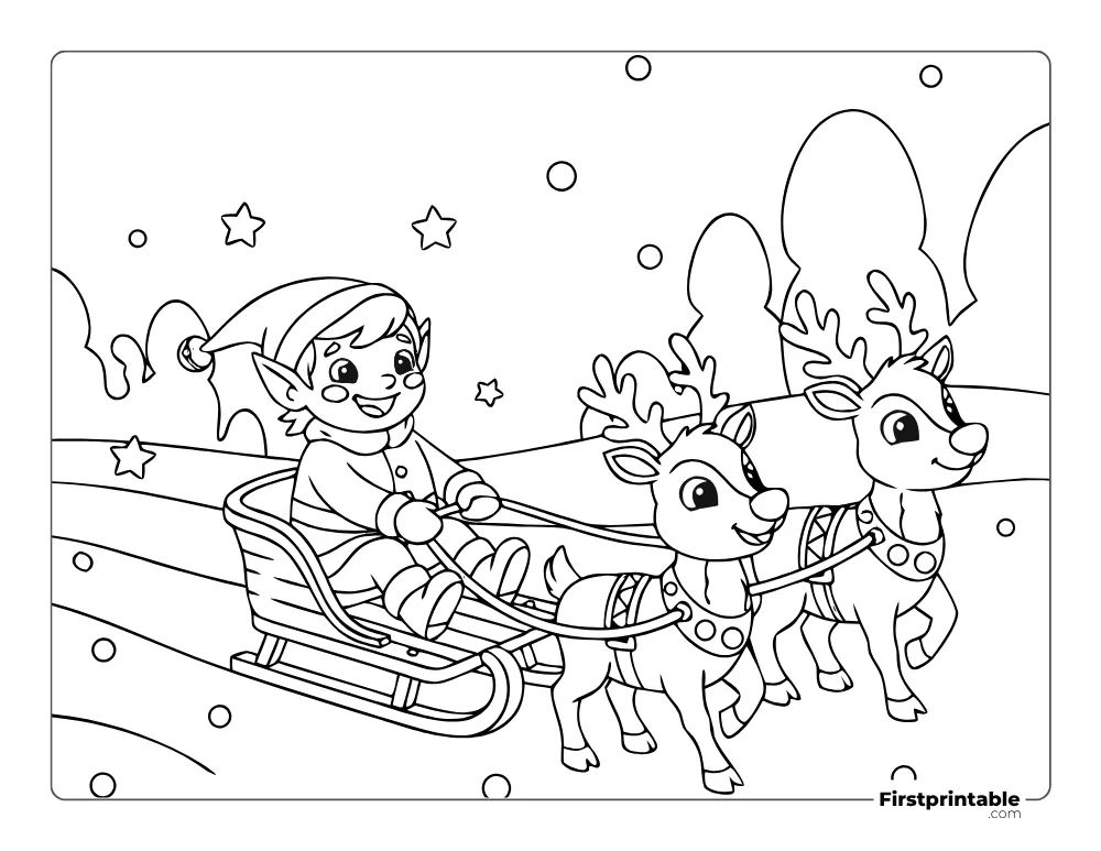 Elf and Reindeer Coloring Sheet Elf and Reindeer Coloring Sheet