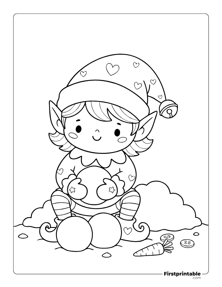Baby Elf Creating Snowman Coloring Page Baby Elf Creating Snowman Coloring Page
