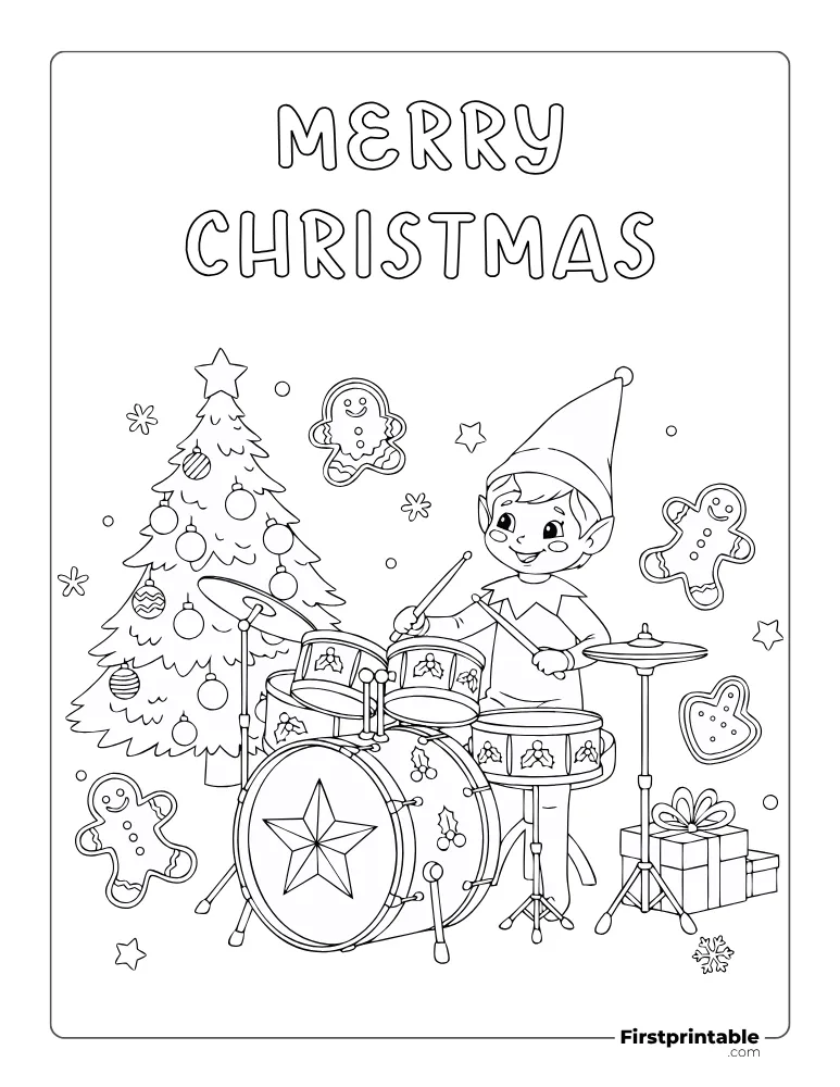 Elf Playing Drums Coloring Page Elf Playing Drums Coloring Page
